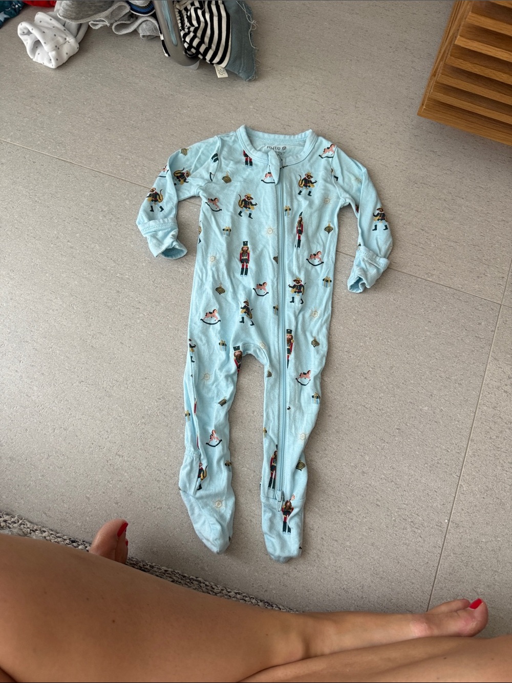 Kyte Baby Blue Nutcracker Print Footed One-Piece